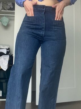 High-Waist Straight Leg Women's Jeans - Dark Blue